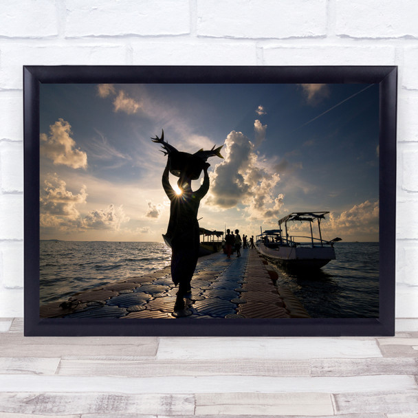 People Fish Fisherman Daily Activities Landscape Nature Morning Wall Art Print