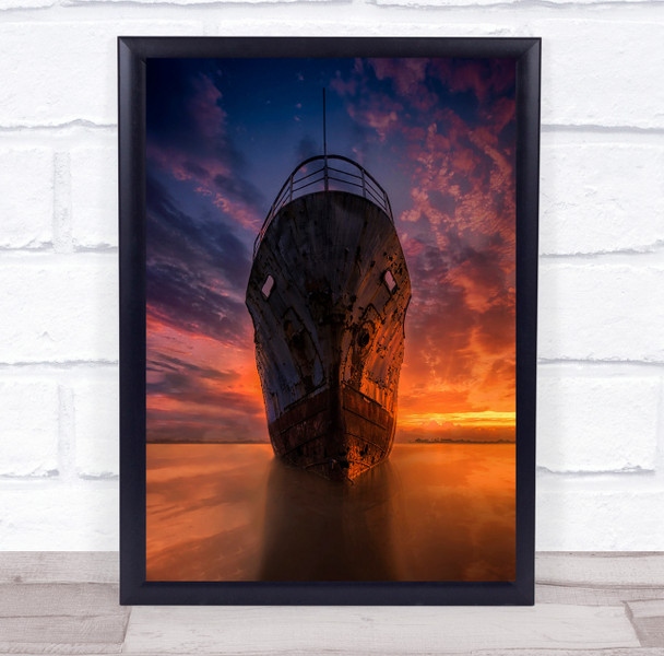 Perspective Ghost Ship Maritime Pov Sunset Morning Dawn Sunrise Wall Art Print