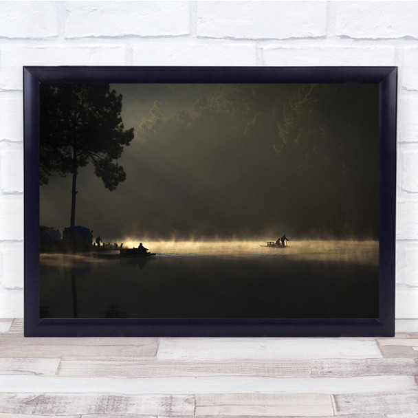 Thailand Boat Countryside Culture Lake Life Light Morning River Wall Art Print