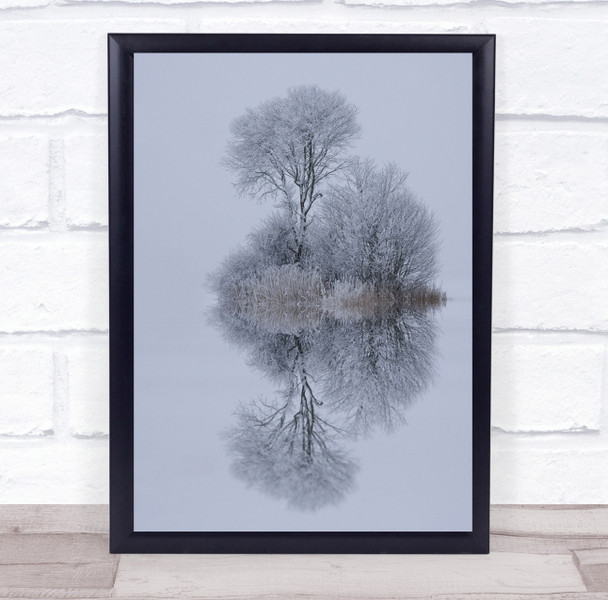 Winter Landscape Seascape Frost Snow Still Calm Tree Reflection Wall Art Print