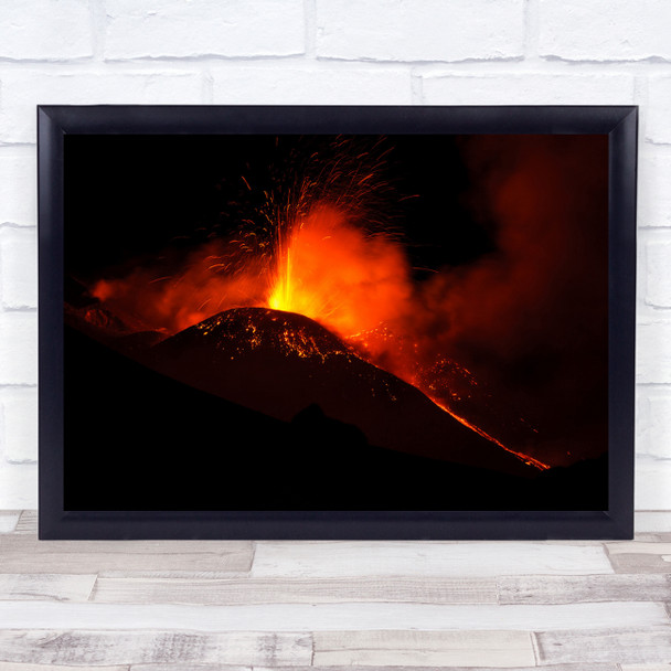 Etna Volcano Sicily Eruption Geology Landscape Erupts Fire Sky Wall Art Print