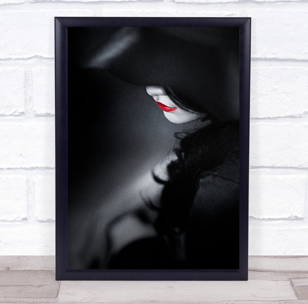 Gangster Mysterious Woman Red Lip Noir Noire Assassin Portrait Wall Art Print