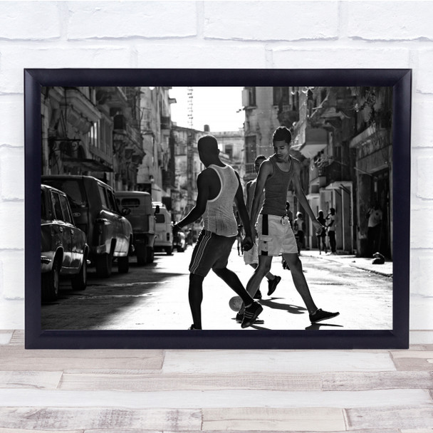 Havana Cuba Black & White Street Alley Football Road Ball Game Wall Art Print