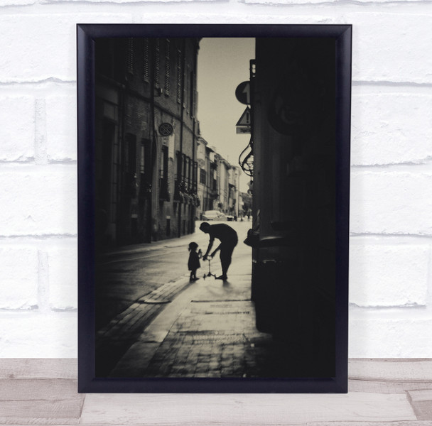 Silhouette Alley Street Child Childhood Girl Kid Black & White Sepia Print