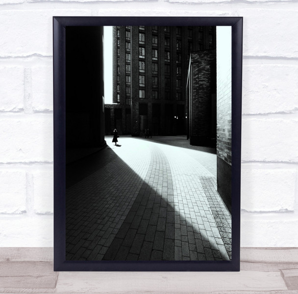 Street City People Pedestrian Shadows Urban Building black and white Print