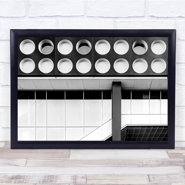 Black & White Abstract Detail Building White Circle Windows Wall Art Print