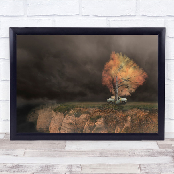 Car Creative Edit Tree Lonely Ledge Cliff Cliffs Travel Old Wall Art Print