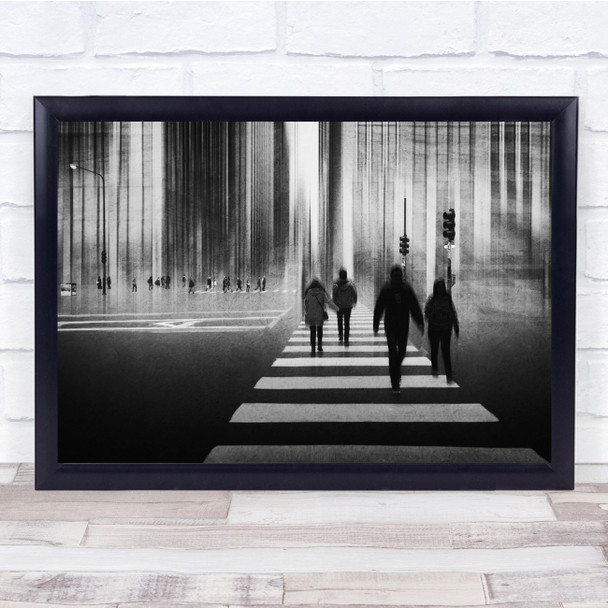 Chicago Zebra Crossing Pedestrian Anonym Black White People Wall Art Print