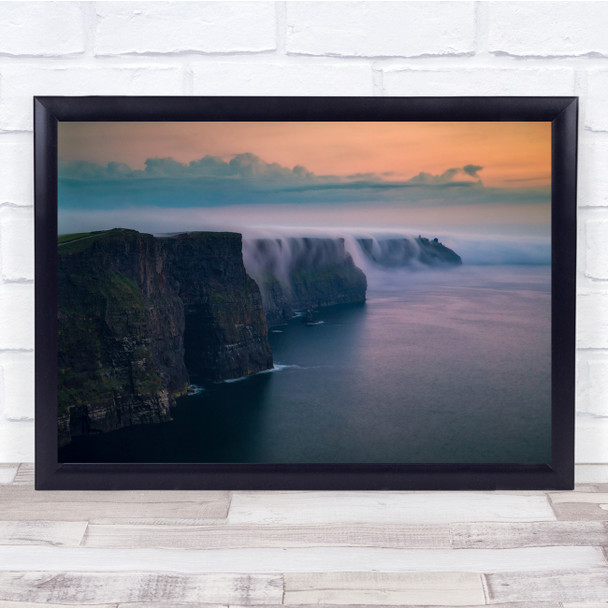 Cloud Falls Cliffs Ireland Sea Edge Waterfall Sunset Pastel Wall Art Print