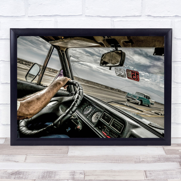 Cuba Havana Street Car Classic Steering Wheel Drive Driving Wall Art Print