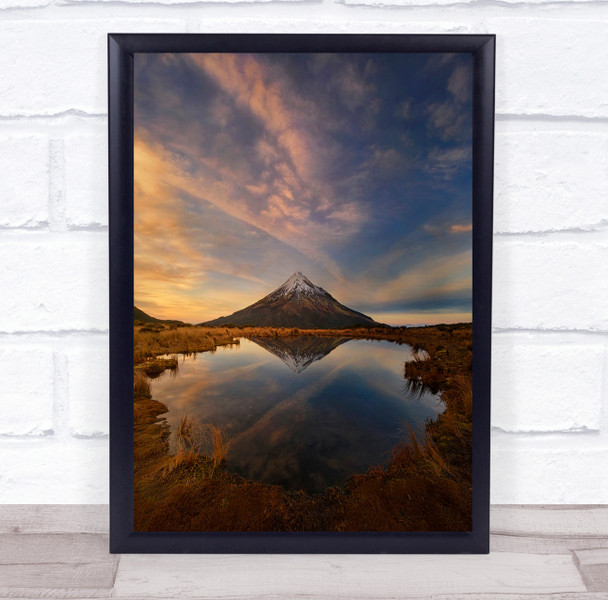 Mountains Sunrise Mount Taranaki Mt Mountain Lake Water New Wall Art Print