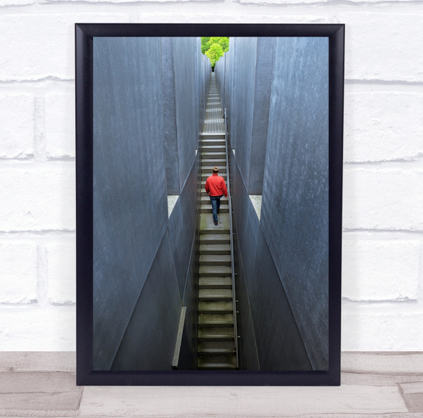 Stairs Staircase Architecture Tunnel Red Street Escape Walk Wall Art Print