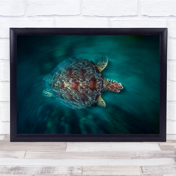 Turtle Underwater Sea Ocean Wildlife Speed Motion Blur Long Wall Art Print