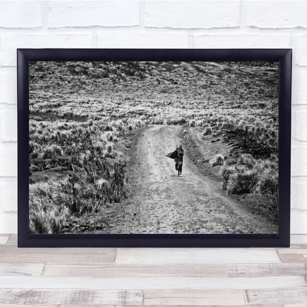 African Portraits Indigenous field man on path Black White Wall Art Print