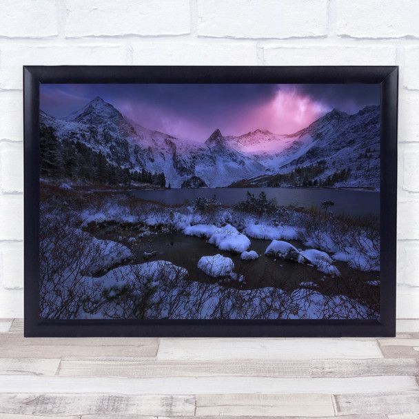 Altay Russia Asia Mountains Snow Winter Freeze Sunset Pink Wall Art Print