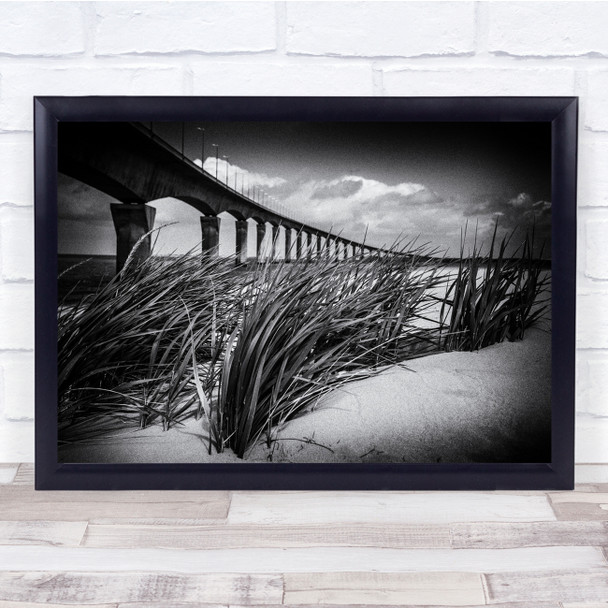 Grass Sand Water Bridge Grain Landscape Black & White Wind Wall Art Print