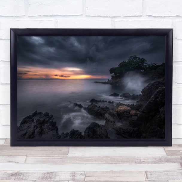 Landscape Seascape Water Sea Ocean Sunset Rock Rocks Cliff Wall Art Print