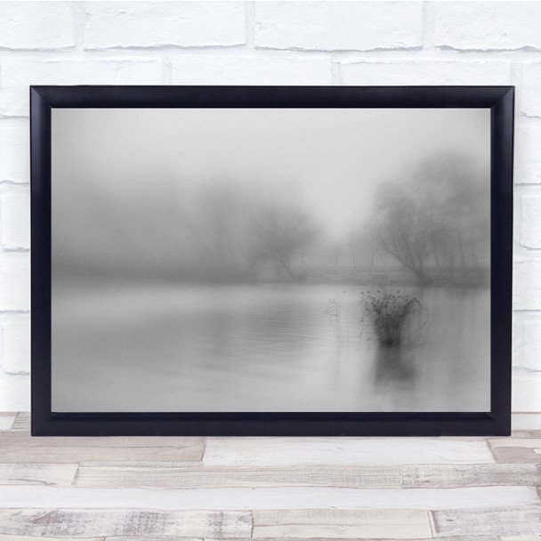 Monochrome Landscape Lake Stillife Mood Trees blurry reeds Wall Art Print