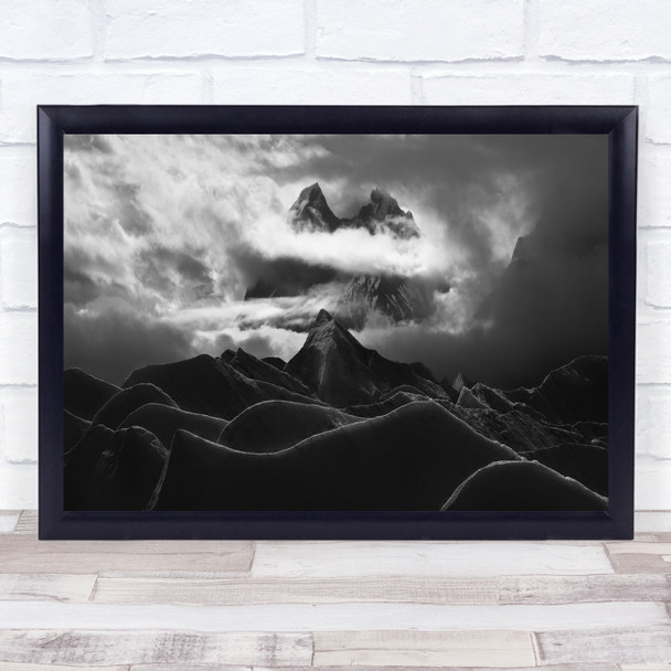 Mountain Black White Pakistan K2 Hiking Glacier Gasherbrum Wall Art Print