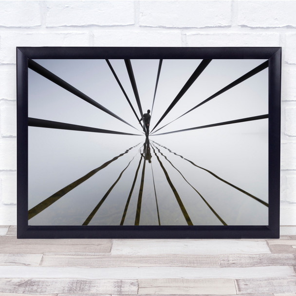 Black & White Abstract lines person water ripple shadow reflection Print