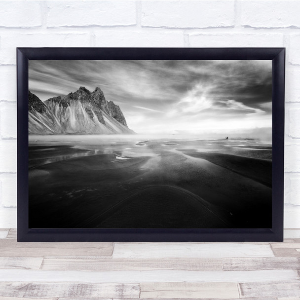 Landscape Stokksnes Iceland black and white Mountains Cliff Cliffs Print