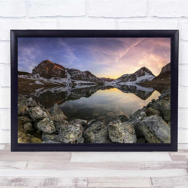 Seascape Lake Clear Water Rock Stone Pool Mountains Enol Atardecer Print