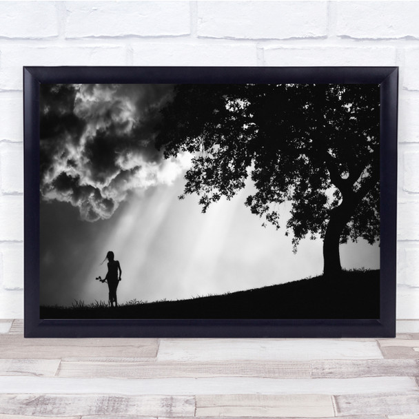 Silhouette Girl Black and white Alone Trees Cloud Light Mood Where Print