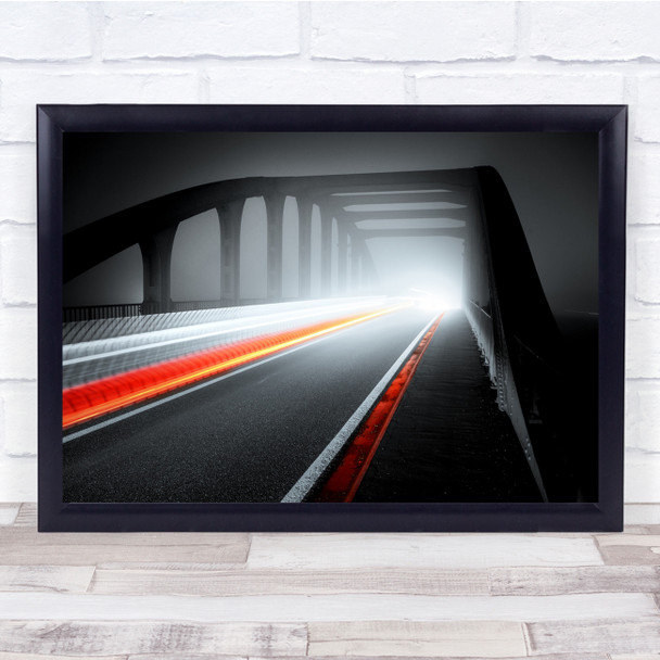 Bridge Fog Red Long Exposure Light Trails Night Mist Haze Wall Art Print