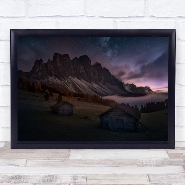 Dolomites Night mountain Cottage Fog Barn Barns Farmhouse Wall Art Print