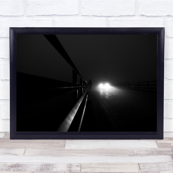 Headlights In The Dark black and white person car vehicle Wall Art Print
