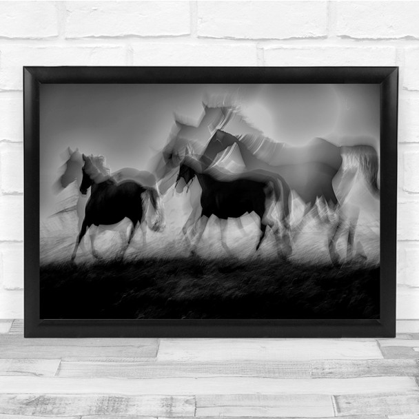 Horses Blur Motion Black & White Double Exposure Multiple Wall Art Print