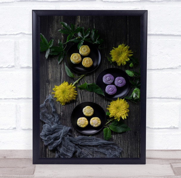 Mooncake Sunflower Still Life Plates Plate Flower Flowers Wall Art Print