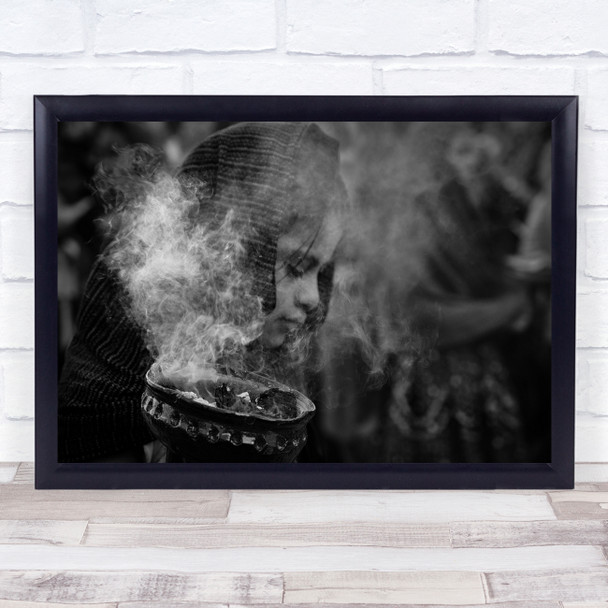 Oaxaca Spiritual Girl Sad Smoke Mexico Procession Incense Wall Art Print