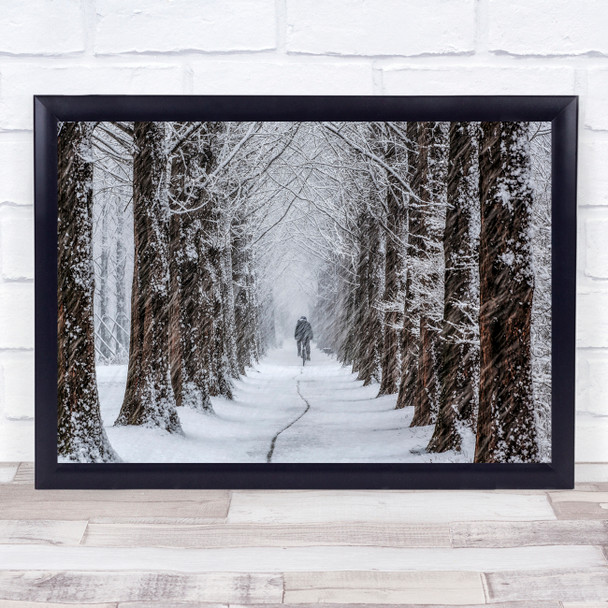 Snow Snowy Bicycle Movement Riding Trees Winter Landscape Wall Art Print