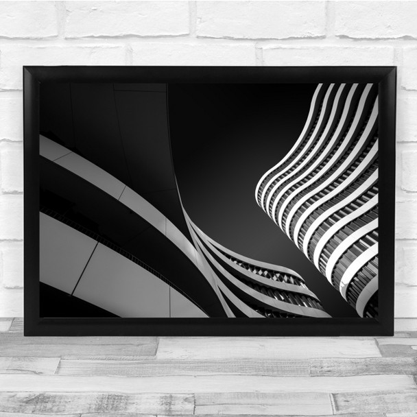 Architecture Office Modern Buildings Waves Black & White Wall Art Print