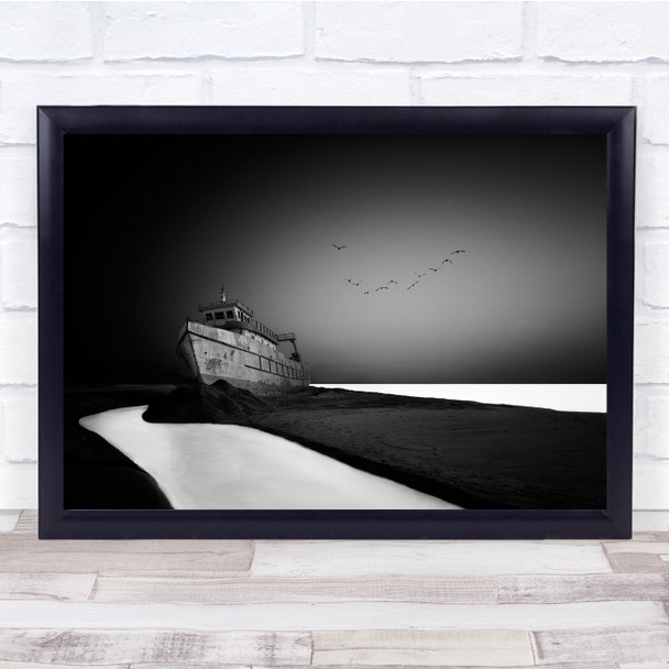 Boat Ship Stranded Creative Edit Alone Lonely Desolation Wall Art Print