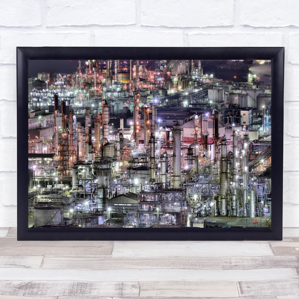 Night Industry Industrial Metal Pipe Power Plant Chimney Wall Art Print