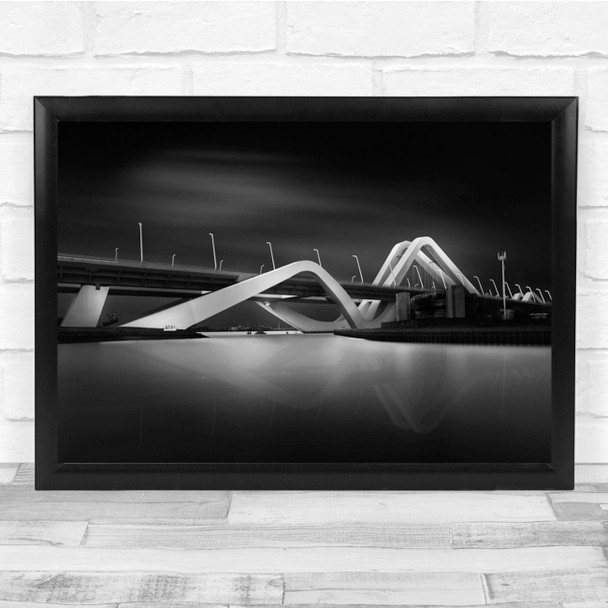 Panoramic Bridge Modern Long Exposure City Black & White Wall Art Print