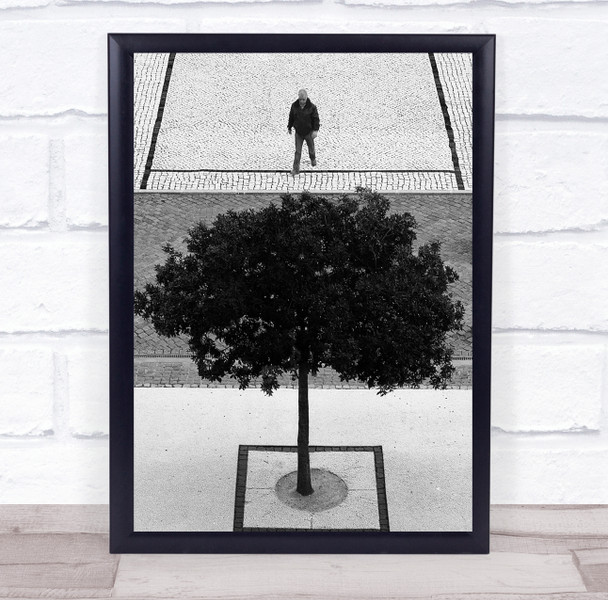 Tree Contrast Cobblestone Cobblestones Man Person Street Wall Art Print