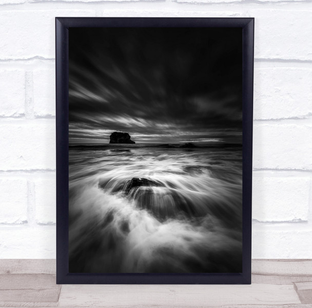 Beach Asturias Ballota Llanes Playa Bn Monochrome ocean Wall Art Print