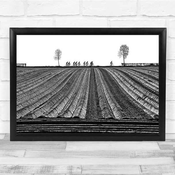 Bicycles Black & White Silhouette Agriculture Landscape Wall Art Print