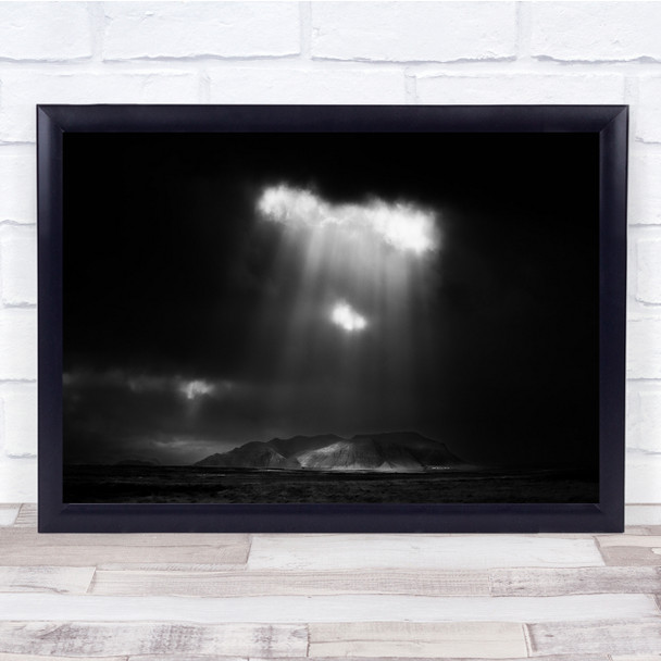 Dream Lit Cloud Hole light ray black and white mountain Wall Art Print