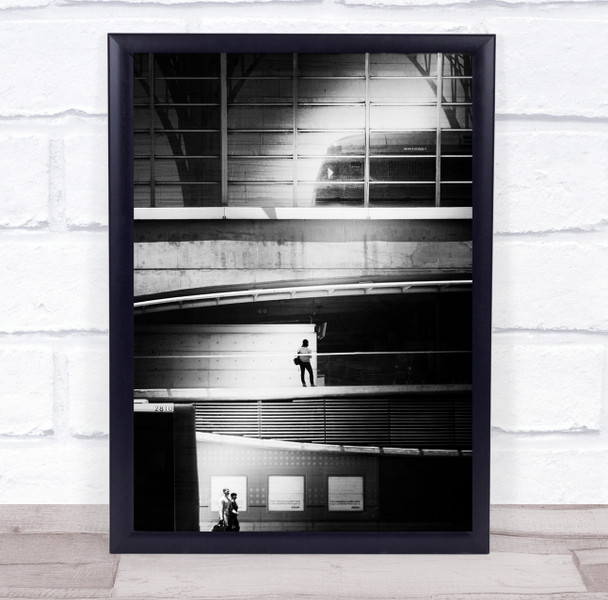 Hesitation Blues rails people buildings black and white Wall Art Print