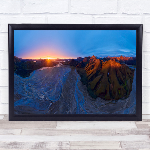 Iceland Sunrise Drone Landmannalaugar Shadows Mountains Wall Art Print