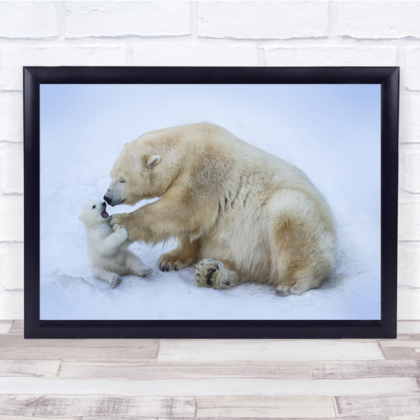 Playful Family Cub Cold Baby Fur Animal Arctic Bear Big Wall Art Print