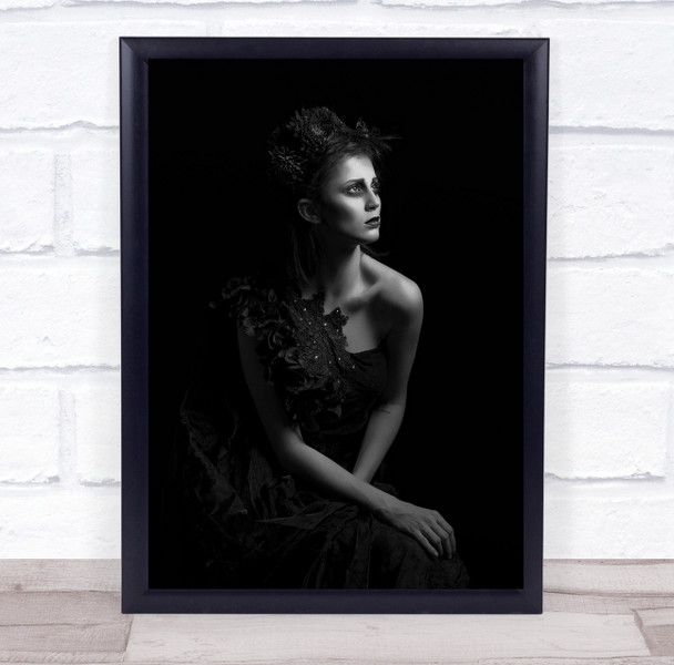 Queen Of Sadness Dark make up black dress woman staring Wall Art Print