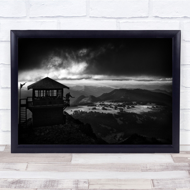 Sacred Valley hut view landscape black and white clouds Wall Art Print