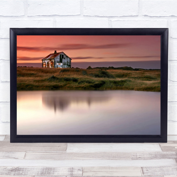 Iceland Landscape Water Reflection House Old Abandoned Sunrise Wall Art Print