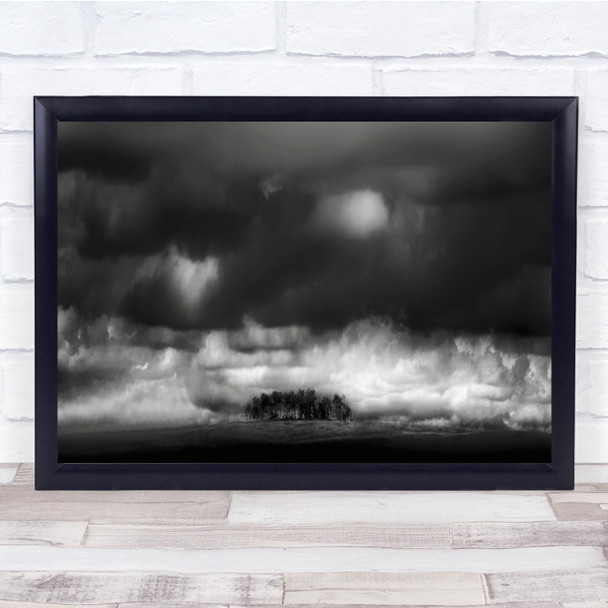 Landscape Mood Baw Clouds Trees Rural Silent Hooded By Resting Wall Art Print