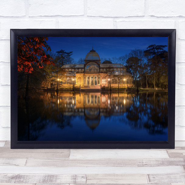 Madrid Architecture Reflection Park Spain Crystal Palace Night Wall Art Print